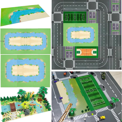 6 Pack Grassland Rivers Pattern Baseplate 10" x 10" - Building Brick Base Plate Tight Fit with Major Brands for City Roads Building Blocks Kids Toy (2 Straight + 4 Curve)