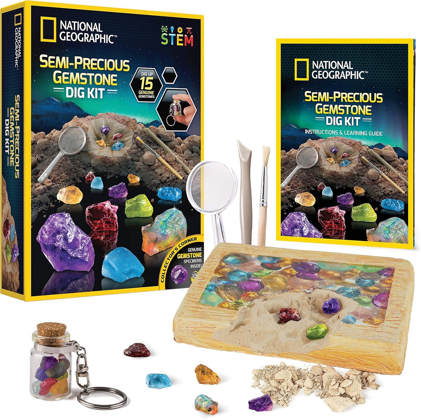 National Geographic Gigantic Gemstone Dig Kit – Excavate 100 Real Gems from a Giant Dig Brick, Gem Mining Kit for Kids, STEM Rock Collection Activity, Includes Tools & Learning Guide