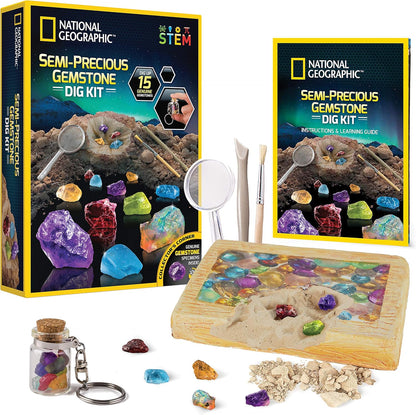 National Geographic Gigantic Gemstone Dig Kit – Excavate 100 Real Gems from a Giant Dig Brick, Gem Mining Kit for Kids, STEM Rock Collection Activity, Includes Tools & Learning Guide