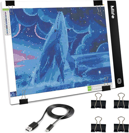 B4 LED Light Pad - Upgraded Diamond Art Light Box Dimmable Tracing Light Board, Sketching, Animation, Drawing Light Box with 4 Fasten Clips