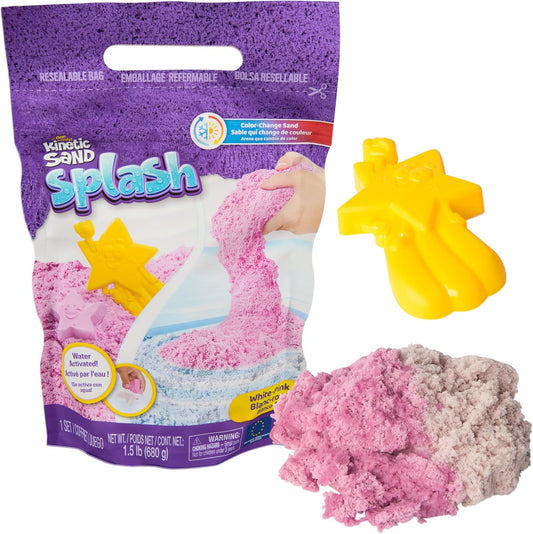 Kinetic Sand, Splash Starter Case with 6oz Color-Change Play Sand, 3 Tools & Molds, Reusable Storage, Sensory Toys, Holiday Gifts & Stocking Stuffers for Kids Ages 3 and up