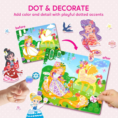 Klever Kits Dot Art Kit for Kids, No Mess Sticker for Toddlers 3-7, Craft Kits, DIY Creative Activity, Travel Toy, Birthday Presents for Boys Girls (Unicorns & Princess)
