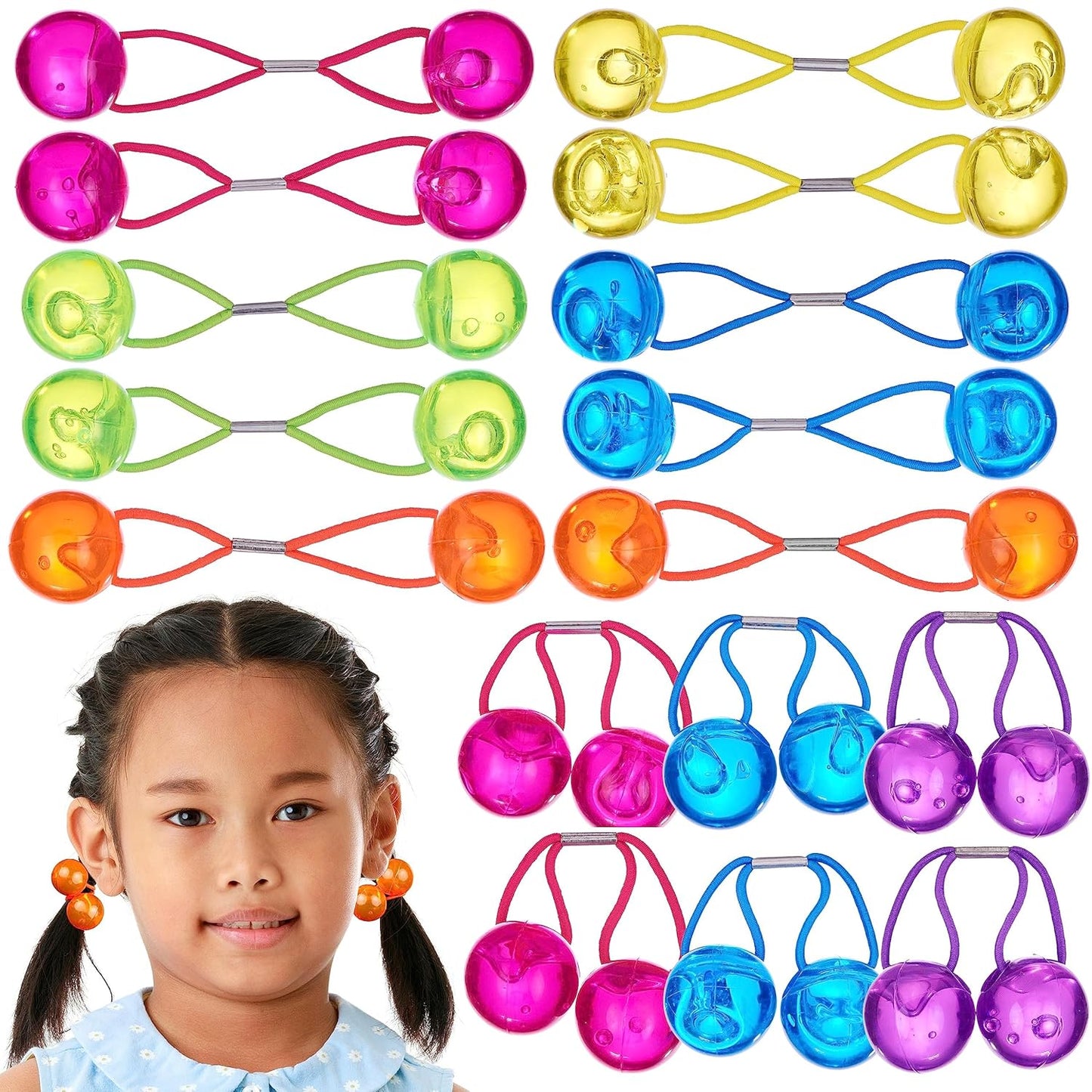 20pc Ponytailers Balls Elastics 18mm Round Opaque Multicolored Twin Beads Bauble Holders Toddler Kids Braiding Styling