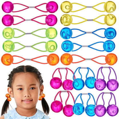 20pc Ponytailers Balls Elastics 18mm Round Opaque Multicolored Twin Beads Bauble Holders Toddler Kids Braiding Styling