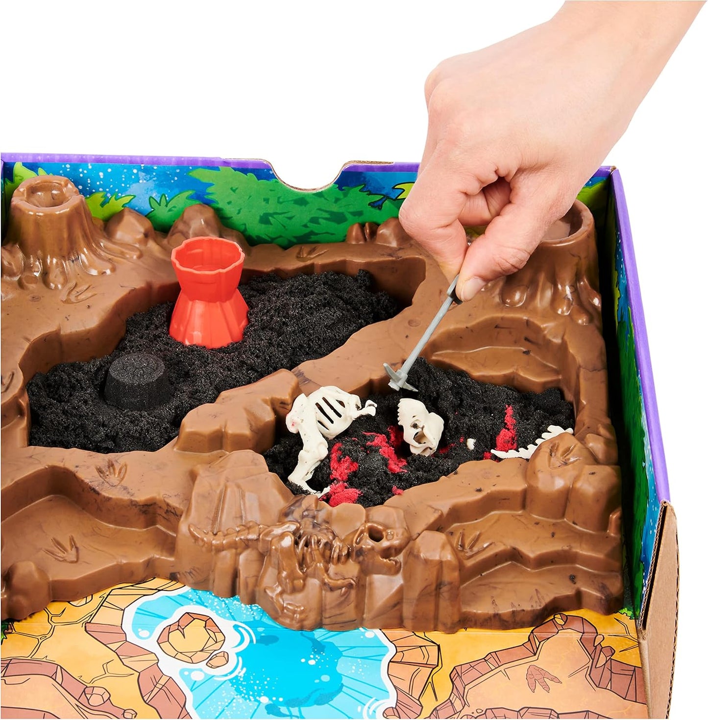 Kinetic Sand, Dino Dig Playset with 10 Hidden Dinosaur Bones, Play Sand Sensory Toys for Kids Aged 6 and up