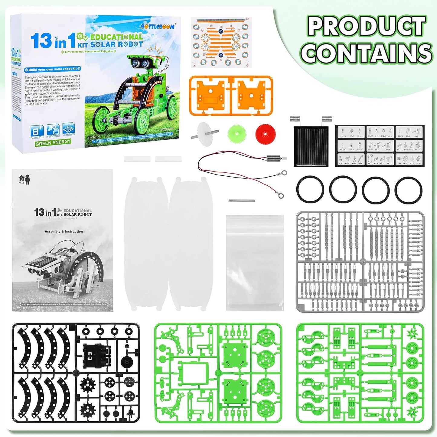 STEM 13-in-1 Education Solar Power Robots Toys for Boys Age 8+, Educational Toy DIY Science Kits for Kids, Building Experiment Robotics Set Birthday Gifts for 8+ Years Old Boys and Girls