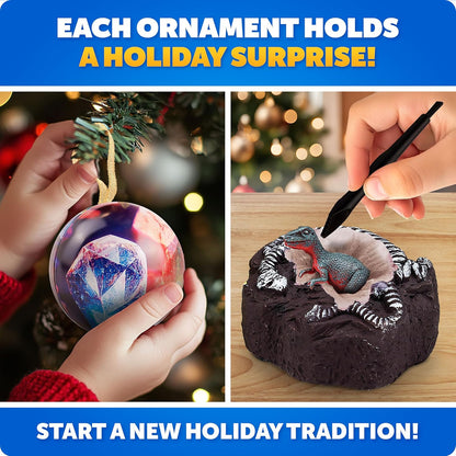 Blue Marble Science Surprise Christmas Ornament Kit for Kids- 4 Dig Kit Ornaments with Gemstone and Dinosaur Dig Bricks, Dino Digging Toys for Kids, Gem Excavation Stocking Stuffer for Boys and Girls