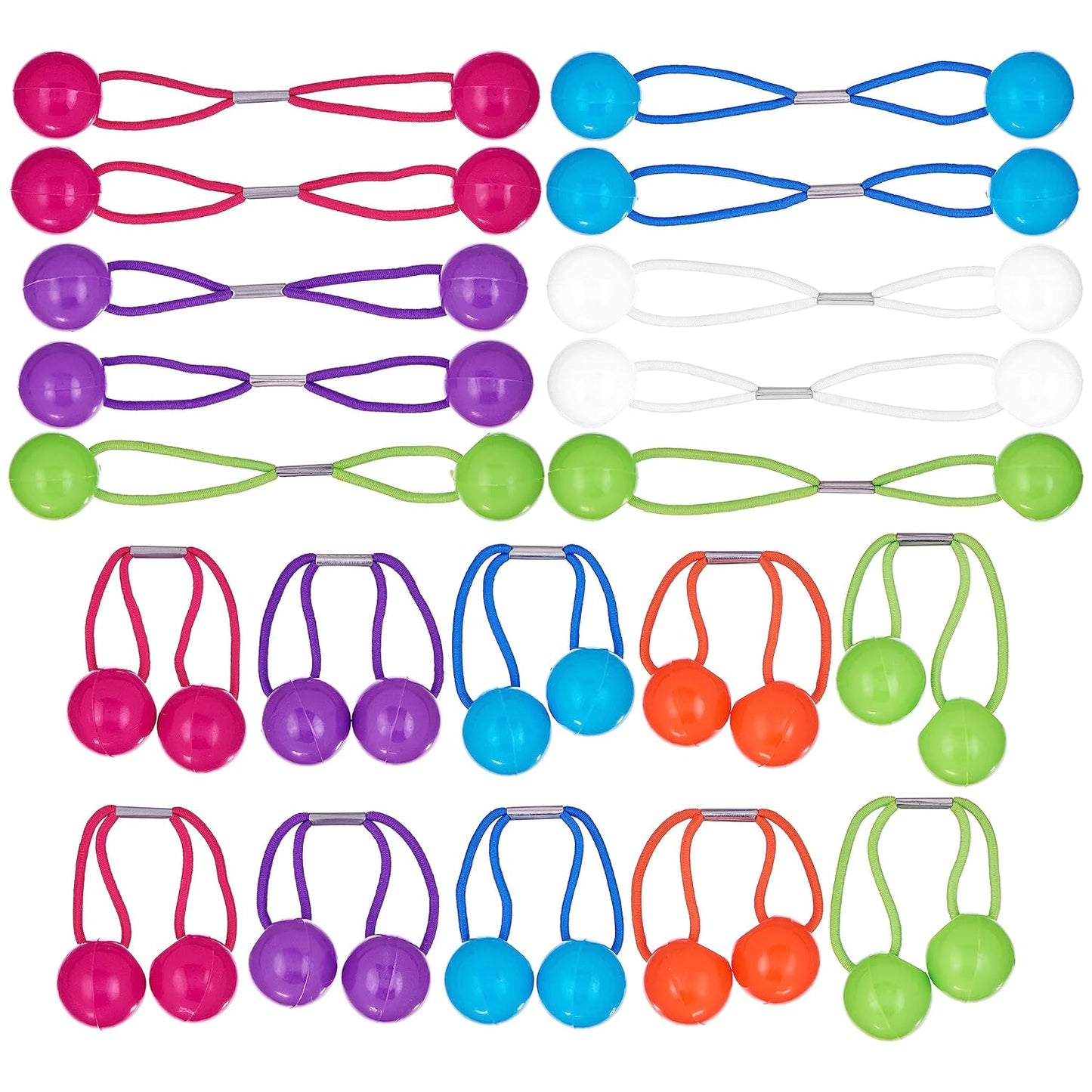 20pc Ponytailers Balls Elastics 18mm Round Opaque Multicolored Twin Beads Bauble Holders Toddler Kids Braiding Styling