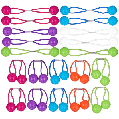 20pc Ponytailers Balls Elastics 18mm Round Opaque Multicolored Twin Beads Bauble Holders Toddler Kids Braiding Styling