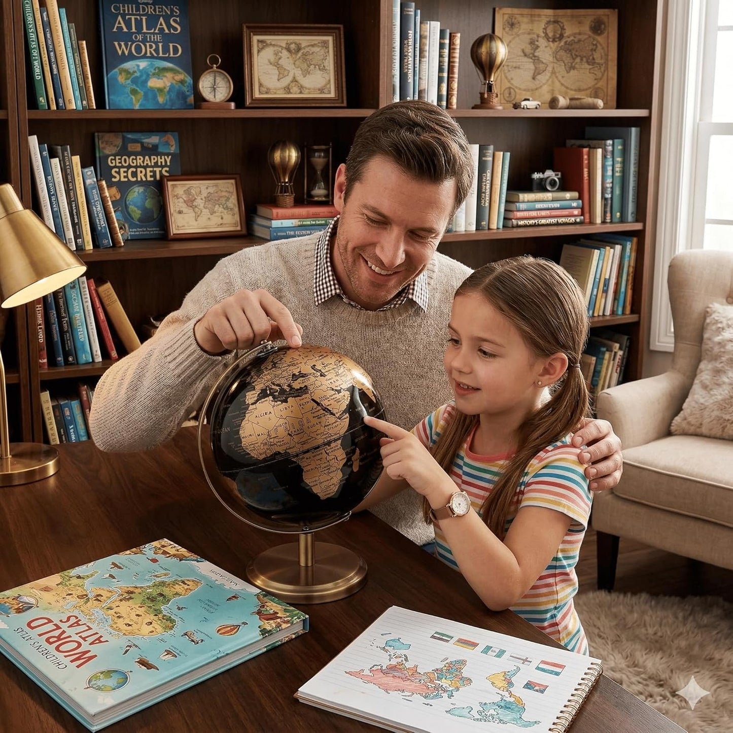 6 Inch Small World Globe with Antique Bronze Stand Black Gold Earth Desktop Decor for Kids & Adults Geography Learning Globe for Home Office Classroom