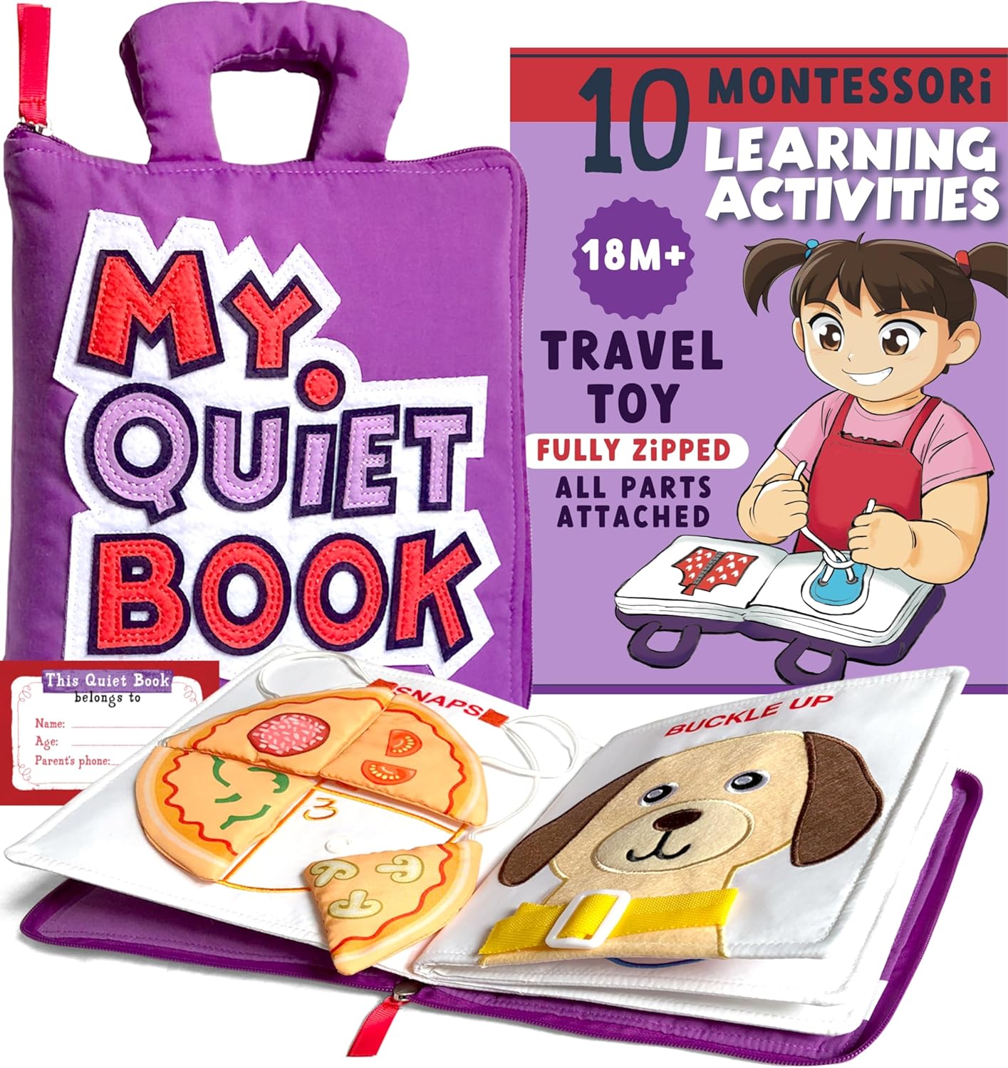 BAVY My Quiet Book - Toddler Plane Activities, Car Airplane Montessori Busy Board Book for Toddlers 1-3 - No Parts to Get Lost - Gifts for 1 2 3 4 Year Old Girl, Birthday Gifts Toys Age 2-4