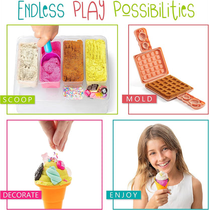 Kipipol Sensory bin - 29 pcs Ice Cream Toy Shop Play Sand Kit with 9 Ice Cream Sand Toys, 1.7 LB Moon Sand for Kids, Sandbox with A Lid - Pretend Play Sensory Toys for Girls and Boys Age 3-5 and Up