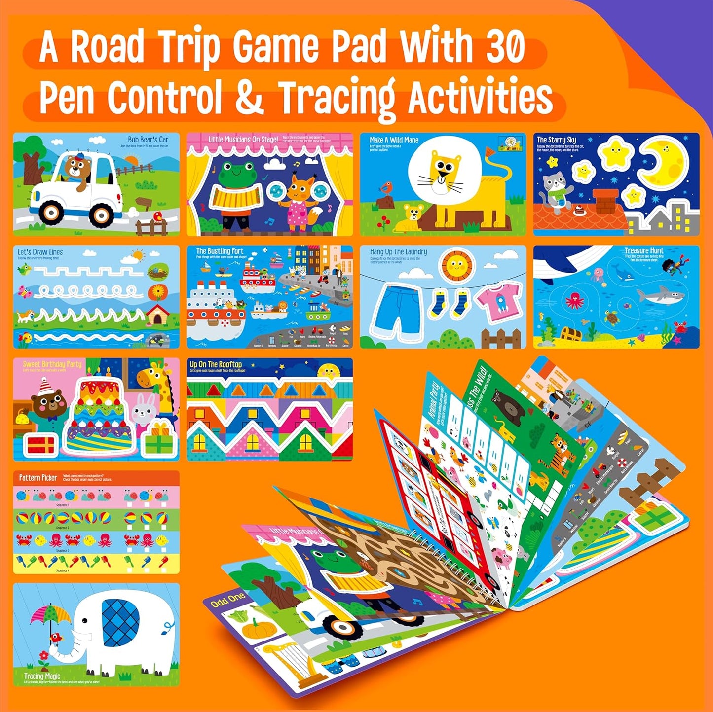 Logic Puzzles Game Pad, 30 Reusable & Erasable Logical Thinking Games-Sudoku, Scavenger Hunt, Math Games, Dry Erase Brain-Boosting Puzzles Activities Pad for Kids, Road Trip, Airplane & Car Travel