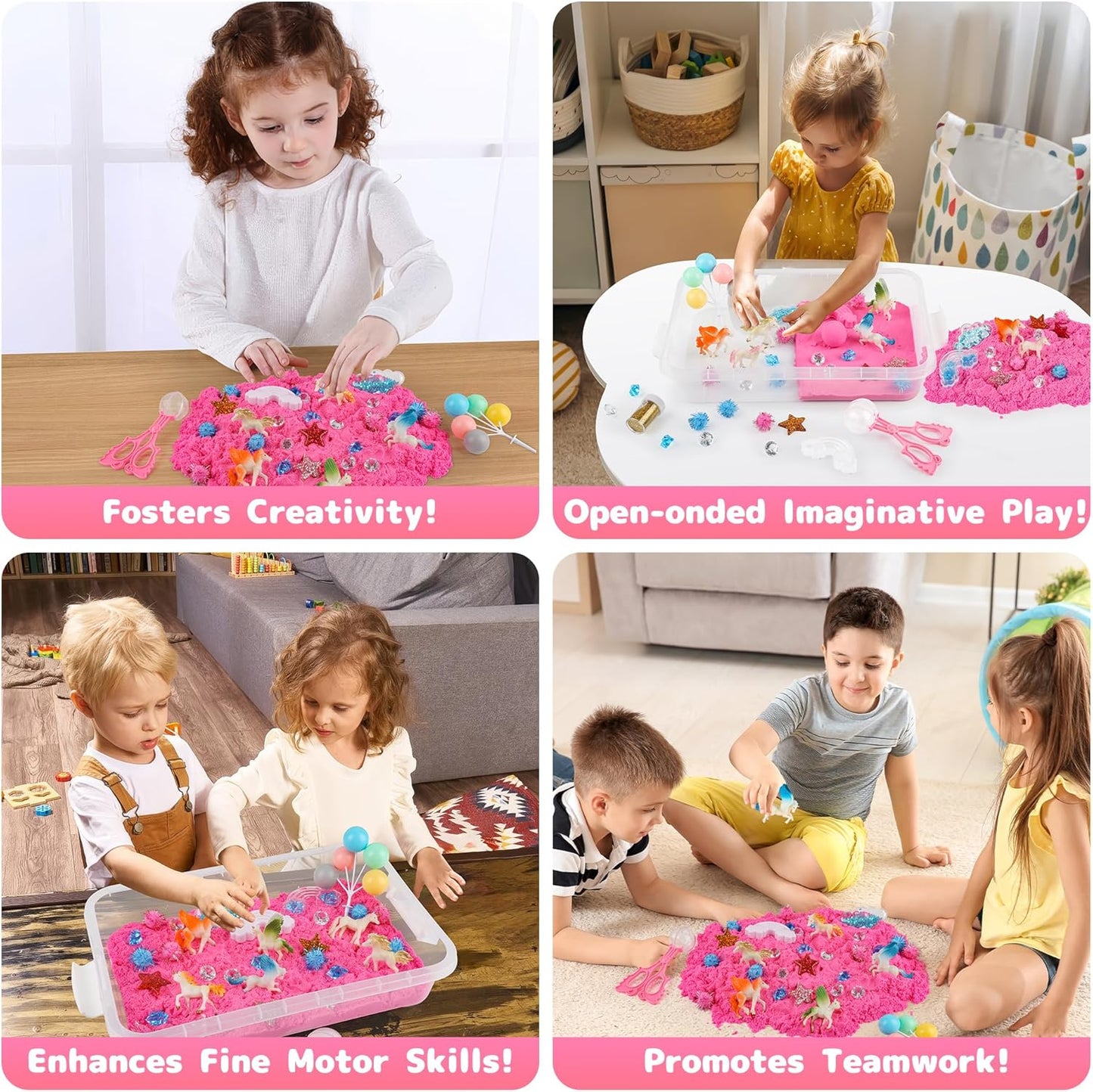 38 PCS Mermaid Sensory Bin with 2 lb Magic Sand, Ocean Molds & Treasure Accessories – Creative Sand Play Gift for Girls Ages 3–8