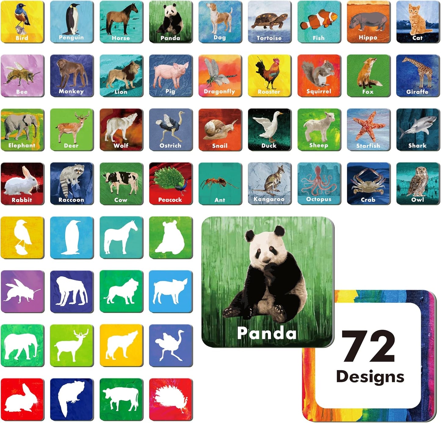 Hebayy 72 PCS Memory Matching Game, Real Animal Matching Cards for Toddlers 36 Pairs Memory Cards for Preschool 4 5 6 Years Old