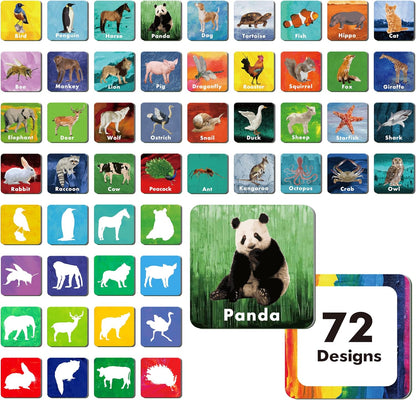 Hebayy 72 PCS Memory Matching Game, Real Animal Matching Cards for Toddlers 36 Pairs Memory Cards for Preschool 4 5 6 Years Old