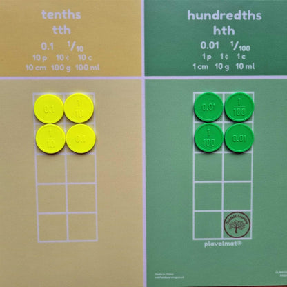 Place Value Disks, Set of 120 Hundreds Tens and Ones, 100 10 1, Recycled Plastic Math Counters - plavalmat®