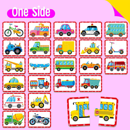 48 Food Matching Puzzles with Error-Correction Mechanism Pre-Primer in 2 Pieces, Perfect for Preschool Learning (24 Blocks Double Sided)
