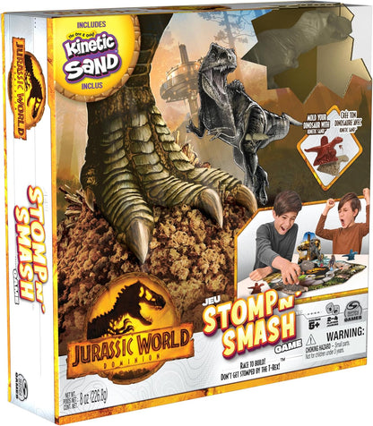 Spin Master Games, Jurassic World Dominion, Stomp N’ Smash Board Game with Kinetic Sand, Jurassic Park Sensory Dinosaur Toy, Creative Kids Activity, 2-4 Players, for Ages 5 & Up
