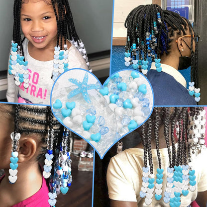 88PCS Pink White Hair Beads for Braids Lovely Heart Shape Loc Dreadlock Valentine's Day Bead Accessories Cute Acrylic Small Pony Beads for Kids Girls