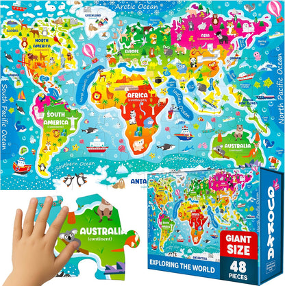 QUOKKA Giant Floor Puzzle for Kids Ages 4-6 – 2x3 Feet Extra-Thick 48 Pieces Toddler Puzzle Ages 3-5 – USA Map Educational Activity for Boys Girls – Premium Box with Sturdy Handle & Magnetic Closure