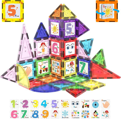 PicassoTiles 42pcs Magnetic Tiles Magnet Blocks See-Through Shape STEM Toys Building Block Educational Playset Compatible with Major Brand Tile -Starter Set for Boys and Girls Toddlers Ages 3+ PT42