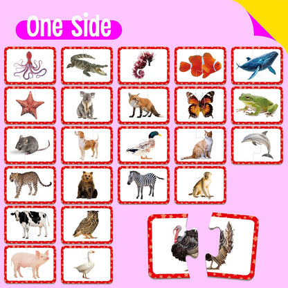 48 Food Matching Puzzles with Error-Correction Mechanism Pre-Primer in 2 Pieces, Perfect for Preschool Learning (24 Blocks Double Sided)