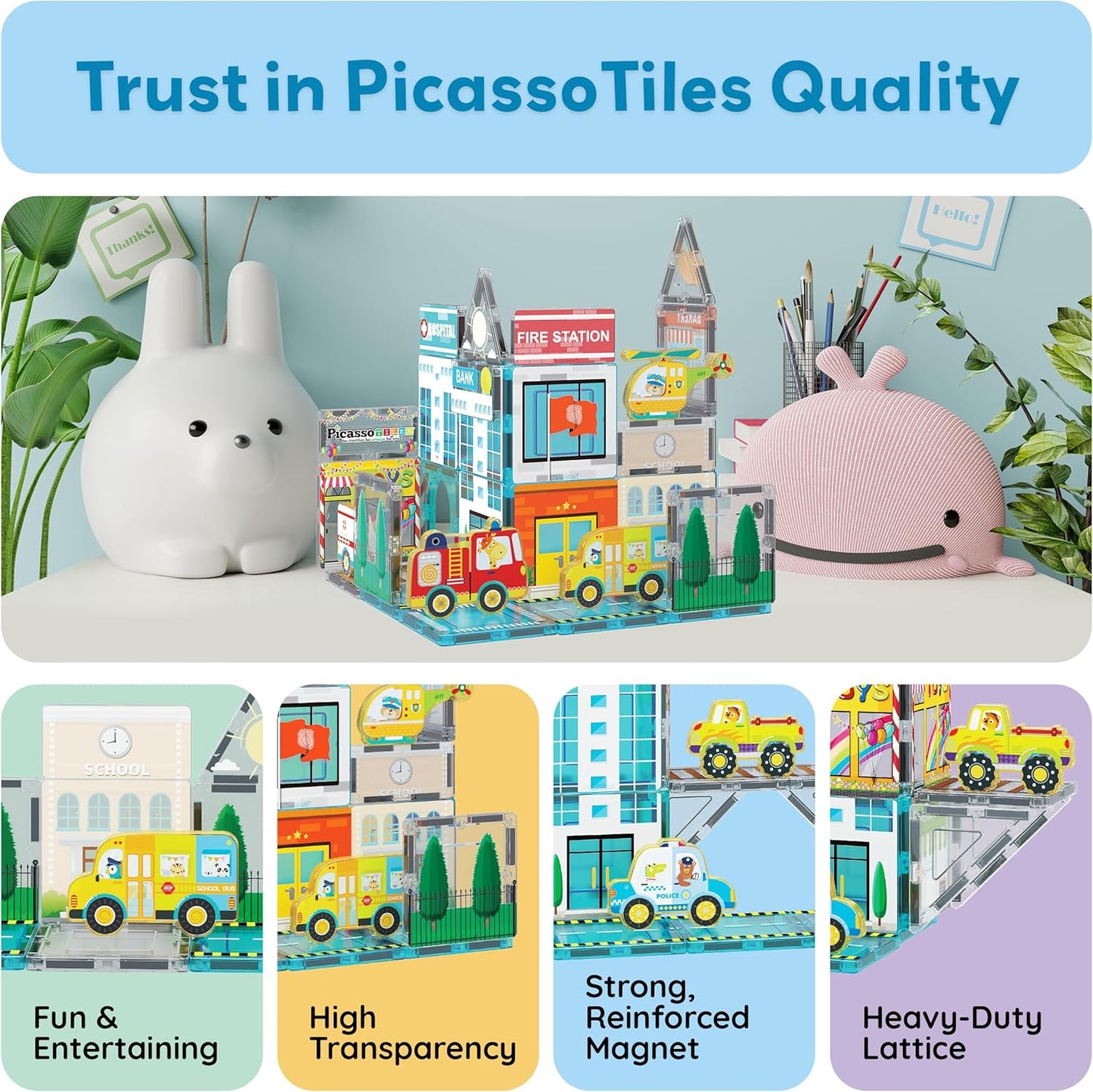 PicassoTiles Magnet Tiles Magnetic Building Blocks Aquarium Marine Animal Theme Set with 8 Character Action Figures Shark Crab Turtle STEM Toys Construction Preschool Toddlers Kids Boys Girls 3+ PTQ15
