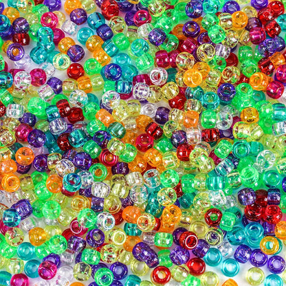 2000 Pcs Multi-Colored Glitter Pony Beads, 6x9mm, Round, Acrylic, Loose Beads, Perfect for Bracelets, Jewelry Making, Crafts