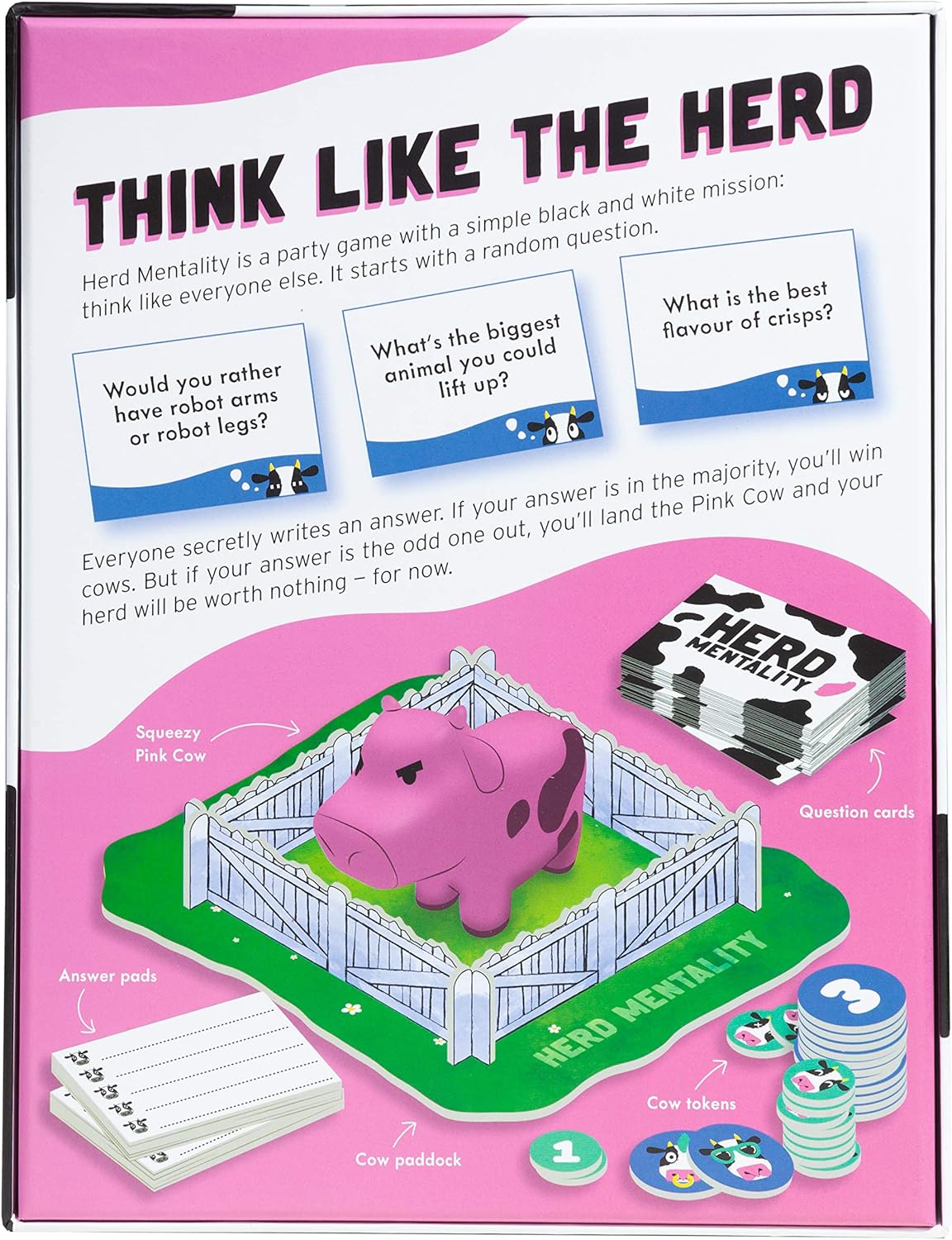 Herd Mentality: Udderly Funny Family Board Game | Easy & Fun for Big Groups of 4-20 Players | Includes 20 Extra Exclusive Questions