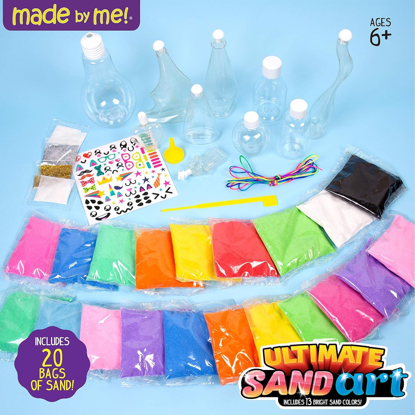 Made By Me Create Your Own Underwater Sand Art, Includes 6 Ocean-Themed Bottles, 8 Sand Colors, Glitter, & Funnel, Great Staycation or Group Activity, Party Idea, DIY Sand Art For Kids Ages 6, 7, 8, 9