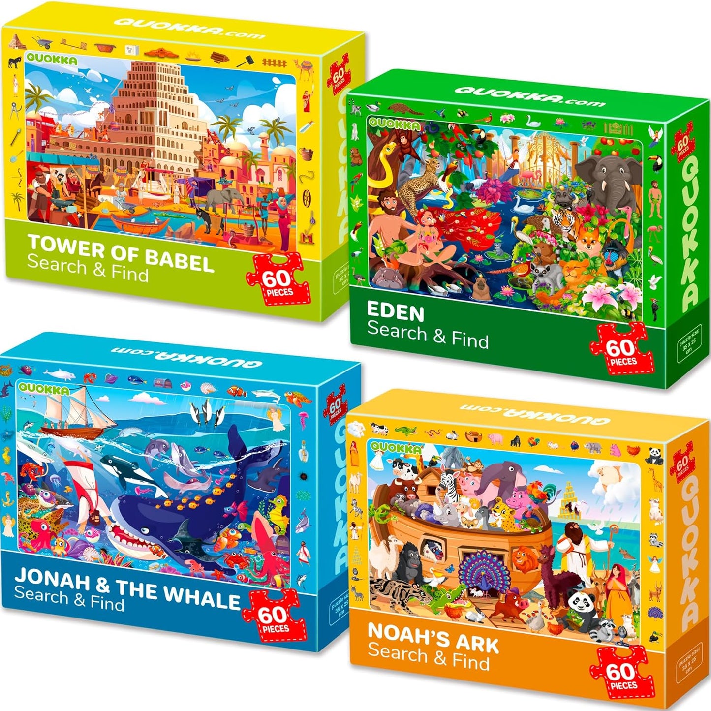QUOKKA Puzzles for Kids Ages 4-6 - Toddler Puzzles Ages 3-5 - 4-Pack 60 Piece Search and Find Animals Jigsaw Puzzle 6-8 - Learning Toys for 3 Year Old Boys and Girls - Educational Games Gift