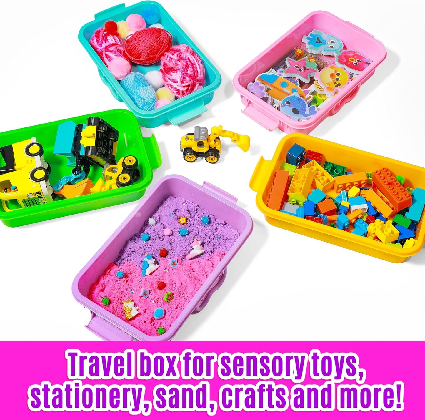 Carolart 3 Pack, Empty Sensory Bin, Wheat Straw Material，13.5 Inch Storage Container, Portable Plastic Storage Bins, Stackable Play Tray for toys,arts,crafts and sand.