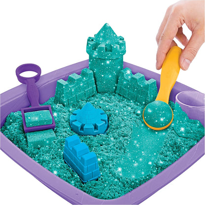 Kinetic Sand | Shimmer Sand Castle | Kinetic Sand 454g | Magic Sand | Pink Glitter Coloured Sand | 3 Accessories and Tray Included | Toys for Boys and Girls 3 Years