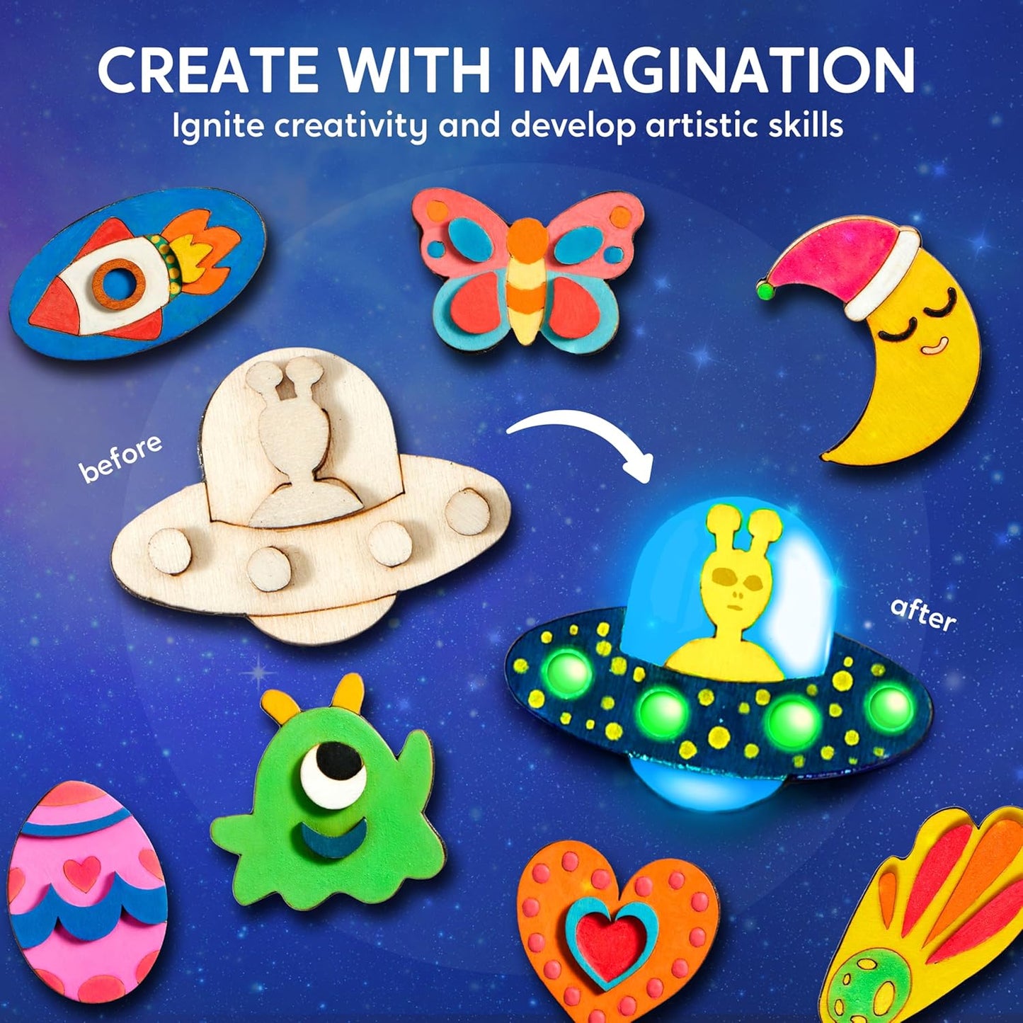 JOYIN 12 Wooden Magnet Creativity Arts & Crafts Painting Kit for Kids, Decorate Your Own Painting Gift for Halloween Crafts, Birthday Parties and Family Crafts, Party Favors for Boys Girls