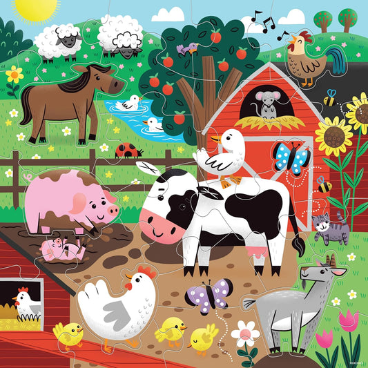 Mudpuppy Farm Friends – 25 Piece Floor Puzzle with 6 Barnyard Animal Shaped Pieces Featuring an Adorable Illustration of A Farm