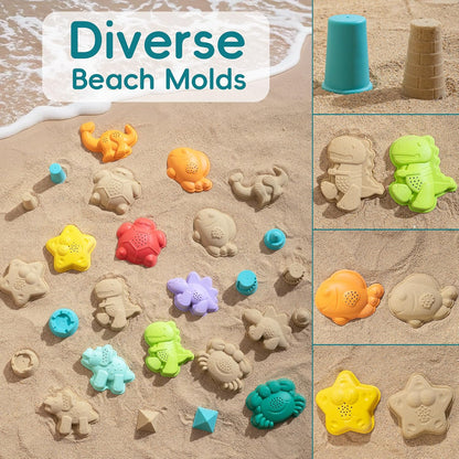 Sawaruita Beach Toys for Kids - Sand Toys Set Includes Collapsible Sand Bucket Shovel and Sand Rake Toy for Beach 12 PCS, Sandbox Toys Sandcastle Building Kit (A)