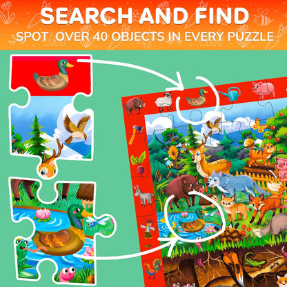 QUOKKA Floor Puzzles for Kids Ages 4-8 – 2x3 FT Giant Search and Find Jigsaw – 48 Large Pieces – Above and Beyond Observational Scene – Educatinal Montessori Toy with Gift Box – Fun Learning Activity