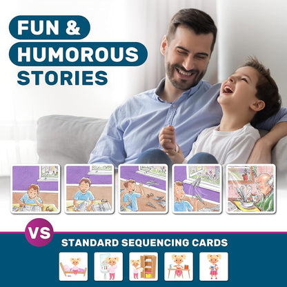 SkillEase Story Cues Skilled Sequencing Cards, Speech Therapy Materials, Social Skills Game, English Language Learners Games, Storytelling Cards, Sentence Building and Picture Cards