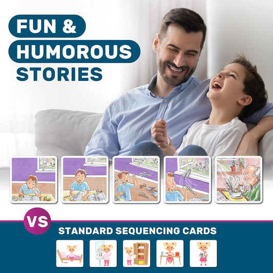 SkillEase Story Cues Skilled Sequencing Cards, Speech Therapy Materials, Social Skills Game, English Language Learners Games, Storytelling Cards, Sentence Building and Picture Cards