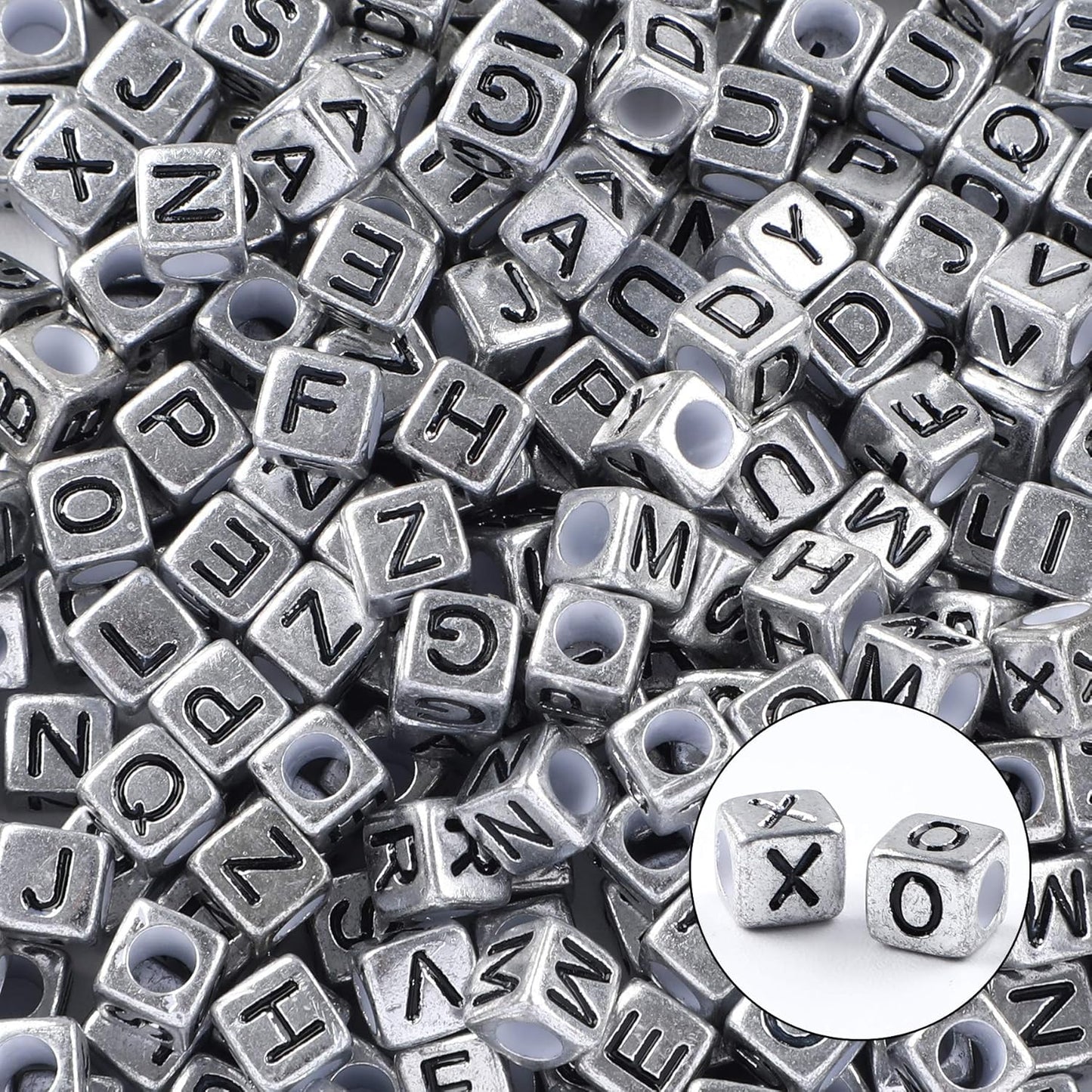 Letter Beads, Augshy 1400 Pcs Morandi Cube Alphabet Bead,Square Letter Beads with 1 Roll 10M Crystal String Cord (6mm)
