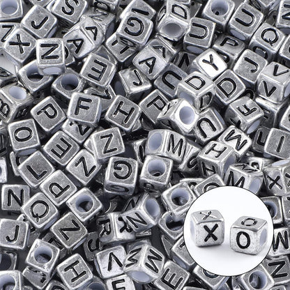 Letter Beads, Augshy 1400 Pcs Morandi Cube Alphabet Bead,Square Letter Beads with 1 Roll 10M Crystal String Cord (6mm)