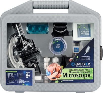 Barska AY12938 300x, 600x, 1200x Monocular Compound Microscope Explorer Kit for Students and Kids