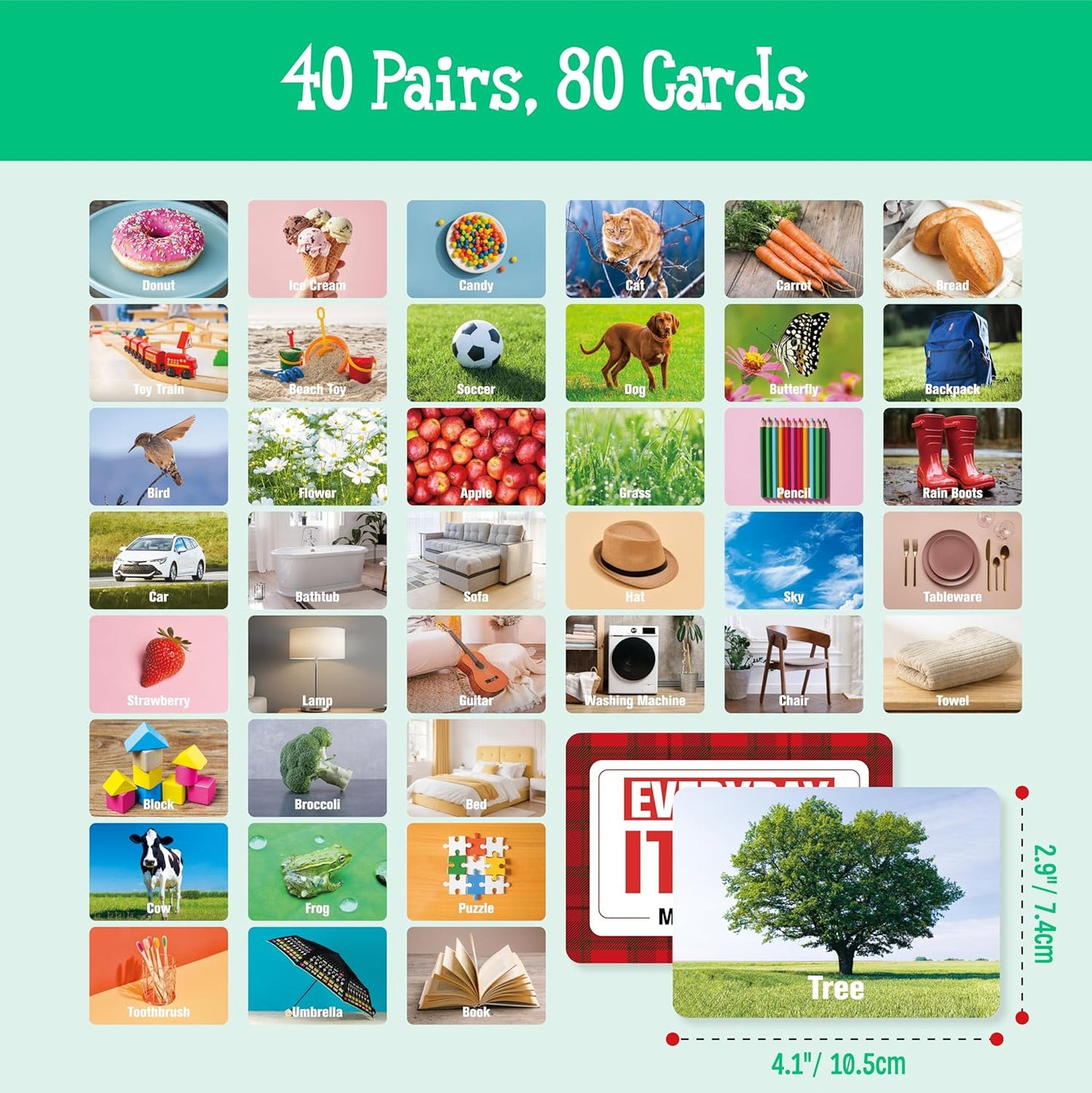 Hebayy Wild Animal Matching Game, 80 PCS Realistic Animal Memory Matching Cards for Toddlers 40 Pairs Real Animal Memory Cards Educational Toys for Preschool Boys & Girls 4 5 6 Years Old