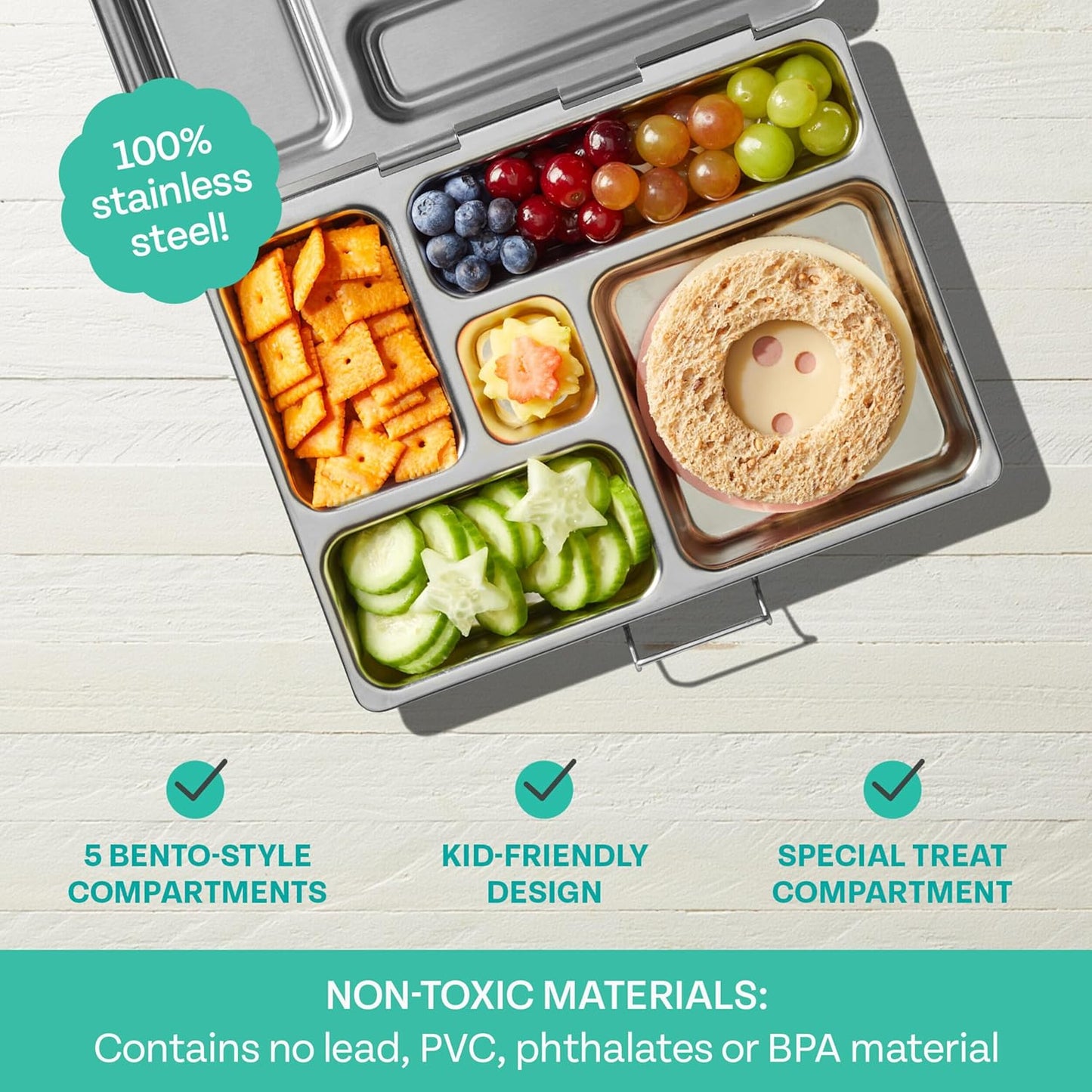 PlanetBox Rover Stainless Steel Bento Box Style Lunch Box Kit for Youth with 5 Compartments – Butterflies Edition includes Insulated Lunch Bag, Leakproof Food Containers & Matching Magnets