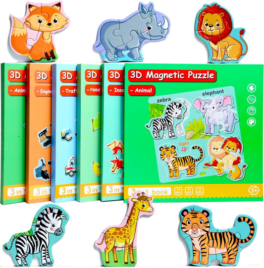Magnetic Puzzles for Kids Ages 1-3, Travel Toddler Puzzles Ages 2-4 Year, Excavator Refrigerator Magnet for Kids Learning Gift for Road Trip