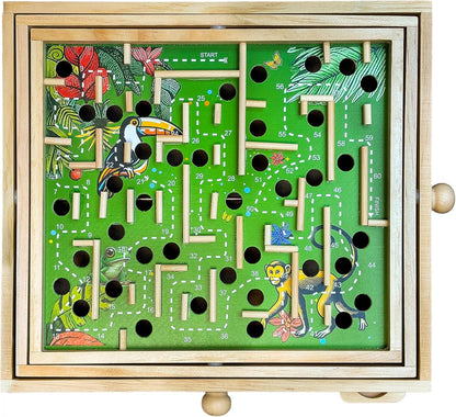 STERLING Wooden Labyrinth Marble Maze Game, Large 12.75" x 11.5" Tilt Maze Game Board with 60 Waypoints and Marble Balls Included, for Kids and Adults 6 Years and Up