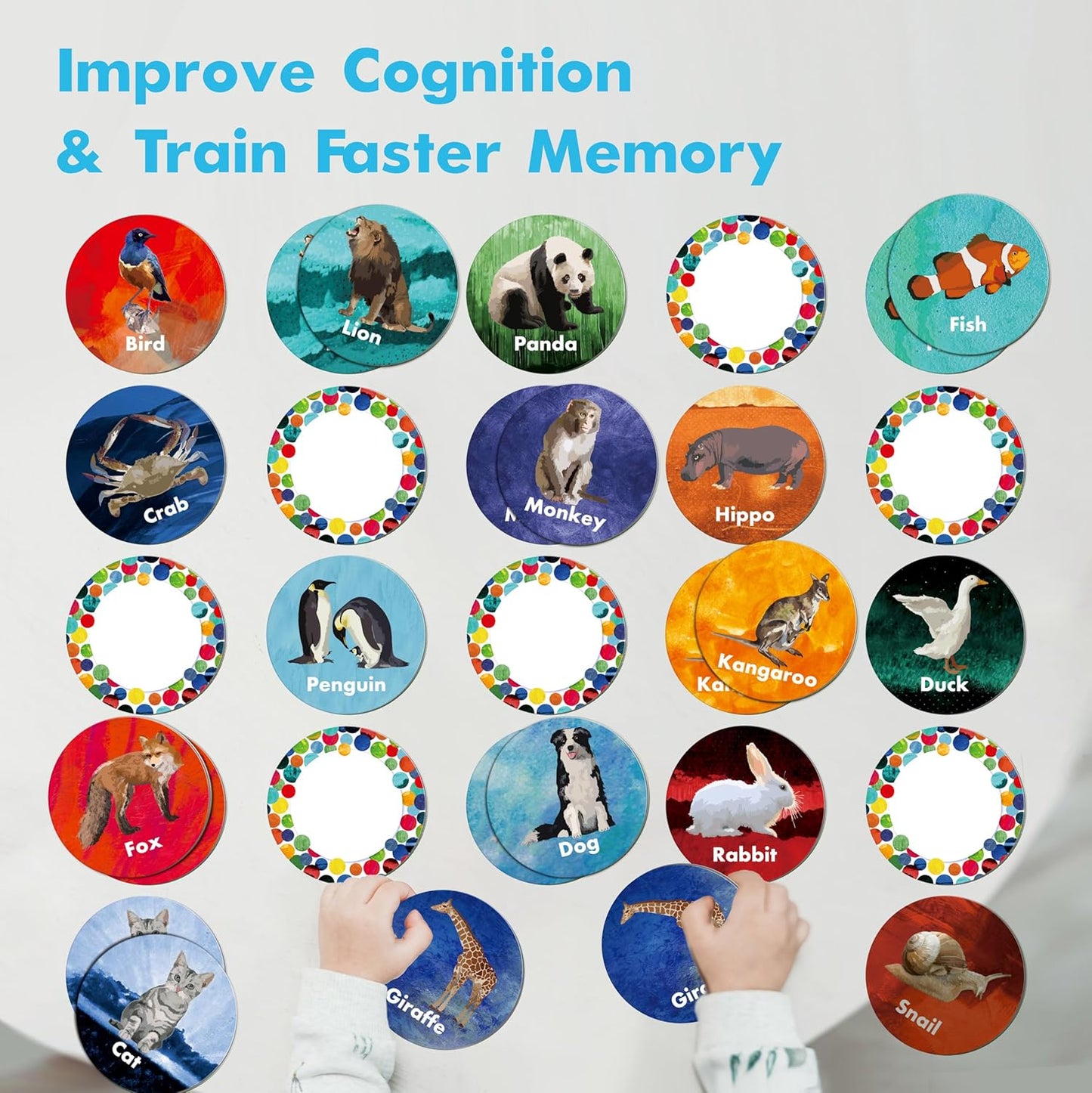 Hebayy 72 PCS Memory Matching Game, Real Animal Matching Cards for Toddlers 36 Pairs Memory Cards for Preschool 4 5 6 Years Old