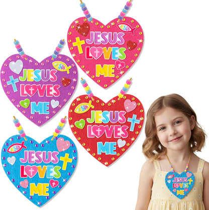 BeYumi Bunny Necklace Craft Kit - 24Pcs Bunny Peeps Felt Necklace Making Kits with Beads and Gem Sticker DIY Cute Rabbit Craft for Kids Sunday School Home Classroom Gift Party Favor Fun Activities