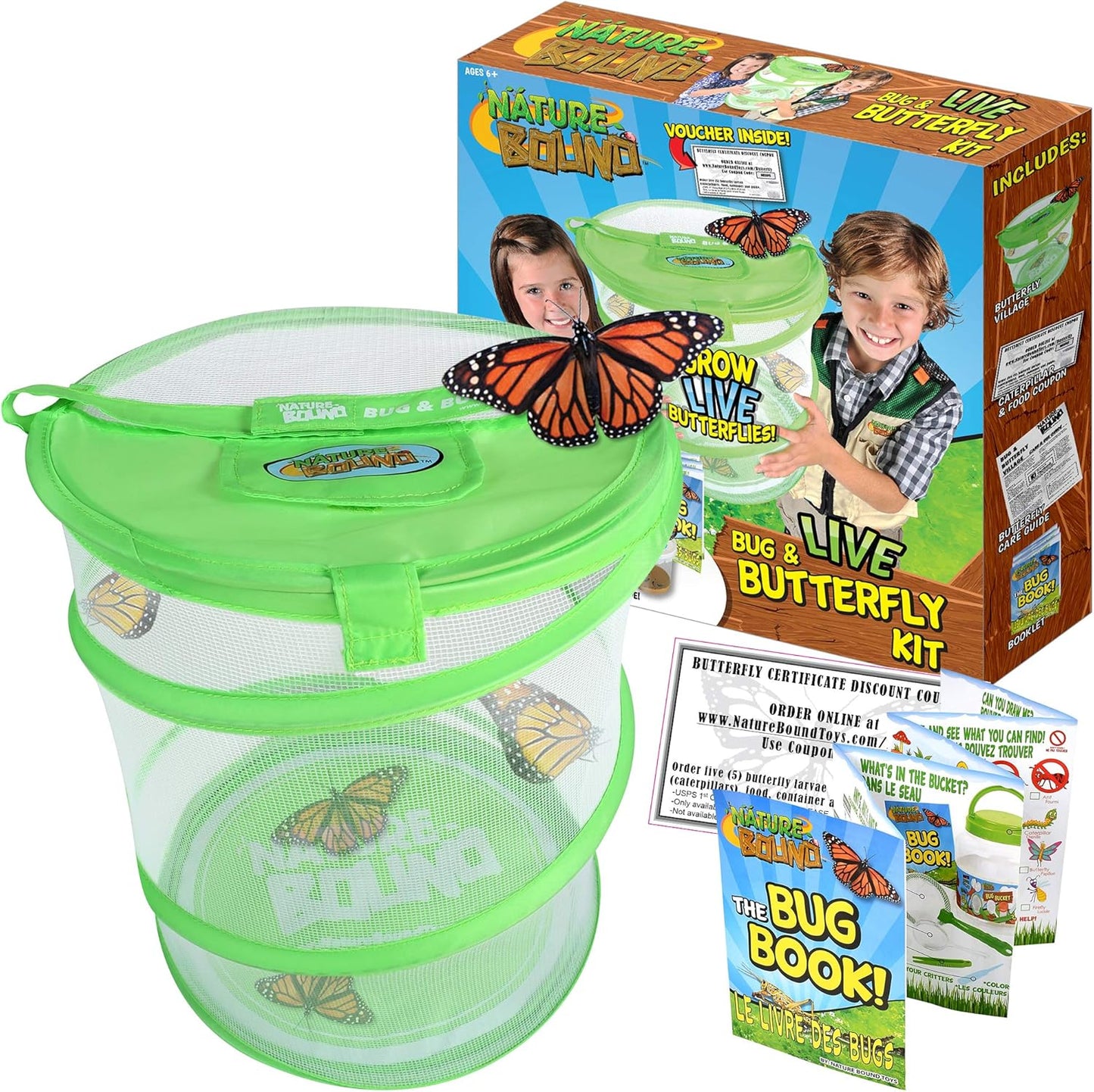 Nature Bound Butterfly Growing Kit - Live Caterpillar to Butterfly Project for Kids - Includes Voucher for Caterpillars, Green Pop-Up Enclosure, and STEM Learning Guide